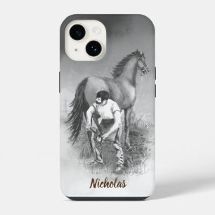 Funda Para iPhone 14 Arte de herrar caballo de herrador acuarela Nombre