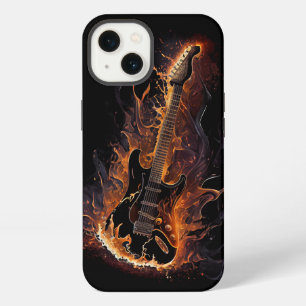 Arte de IA de Guitarra Ardiendo Negra
