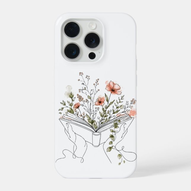 Funda Para iPhone Arte de línea botánica de Blooms Book (Reverso )