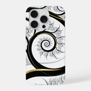 Arte de Lujo Espiral Fractal Blanco Negro Oro