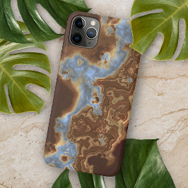Funda Para iPhone 16 Pro Max Arte de mármol de geoda azul gris beige marrón osc