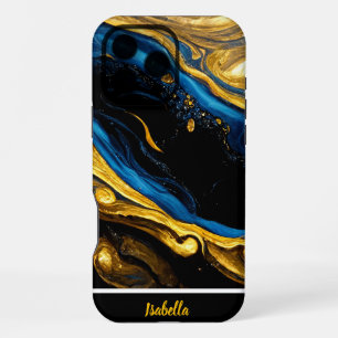 Funda Para iPhone 16 Pro Max Arte de mármol dorado y azul inspirado en la natur