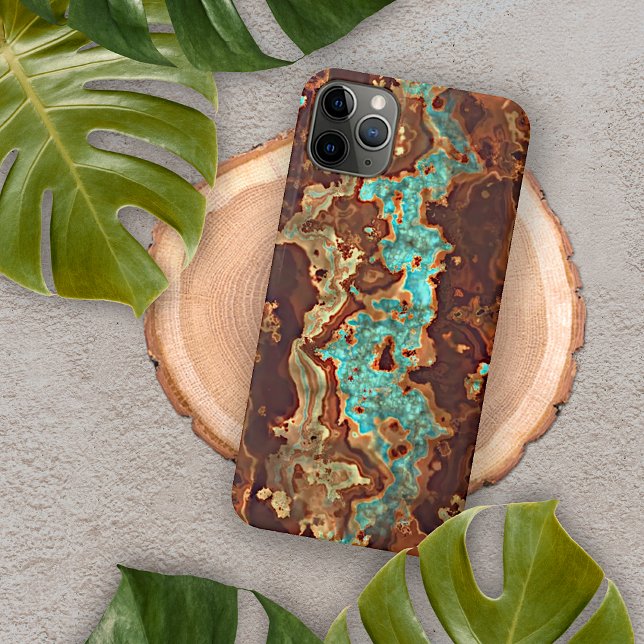Funda Para iPhone Arte de mármol geoda verde turquesa Aqua marrón (Subido por el creador)