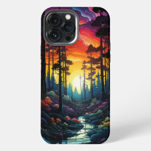 Funda Para iPhone 13 Pro Max Arte de neón, bosque psicodélico de pino