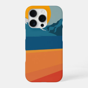 Funda Para iPhone 16 Pro Arte de paisaje montañoso retro naranja azul