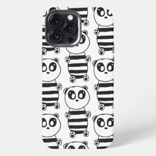 Funda Para iPhone 13 Pro Max Arte de panda juguetón en blanco y negro