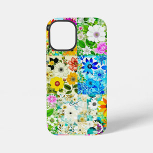Funda Para iPhone 12 Mini Arte de patchwork floral con flores de acuarela