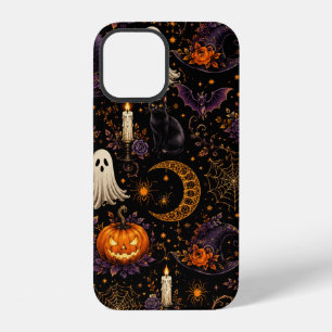 Funda Para iPhone 12 Arte de patrón de calabaza y fantasma en noche esp