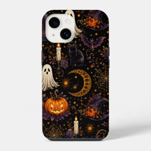 Funda Para iPhone 14 Arte de patrón de calabaza y fantasma en una noche