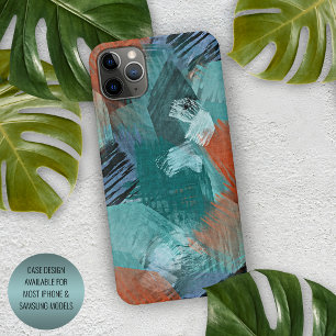 Funda Para iPhone 16 Pro Max Arte de pinceladas de azul teal menta verde naranj