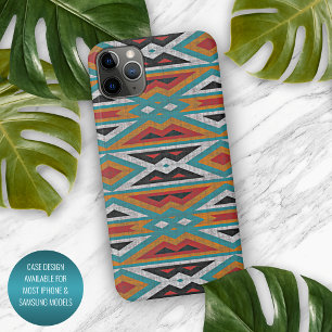 Funda Para iPhone 16 Pro Max Arte de tribu mosaico azul turquesa negro rojo