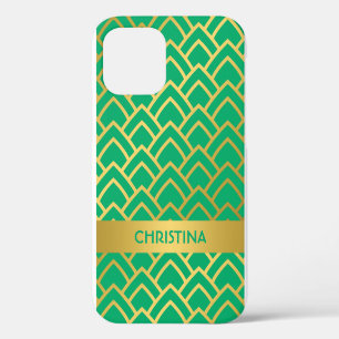 Funda Para iPhone 12 Arte Deco Geométrico Dorado Verde Nombre Personali