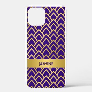 Funda Para iPhone 12 Arte Deco Geométrico Personalizado de Oro y Morado