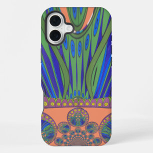 Funda Para iPhone 16 Plus Arte decorativo africano azul púrpura Diseño de im