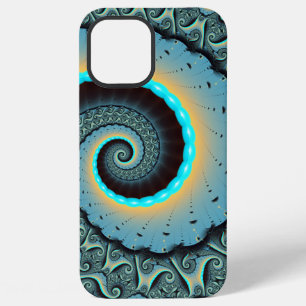 Funda Para iPhone 12 Pro Max Arte en espiral fractal abstracto azul turquesa na