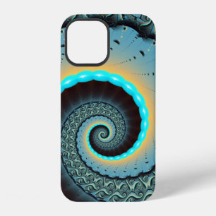 Funda Para iPhone 12 Arte en espiral fractal abstracto azul turquesa na