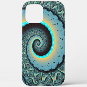 Funda Para iPhone 12 Pro Max Arte en espiral fractal abstracto azul turquesa na