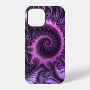 Funda Para iPhone 12 Pro Arte en espiral fractal abstracto vívido rosa púrp