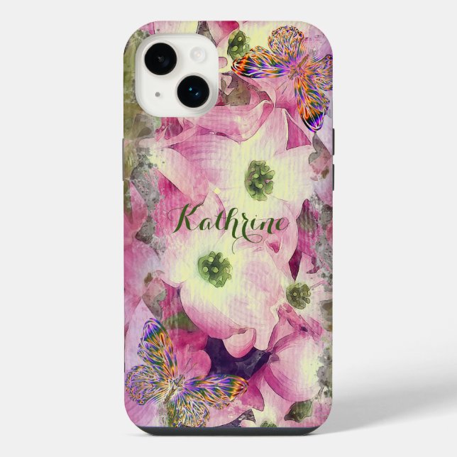 Funda Para iPhone Arte floral de Dogwood rosa (Reverso)