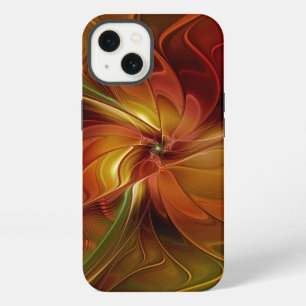Arte floral fractal abstracto rojo naranja marrón