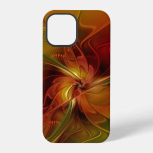 Funda Para iPhone 12 Pro Arte floral fractal abstracto rojo naranja marrón