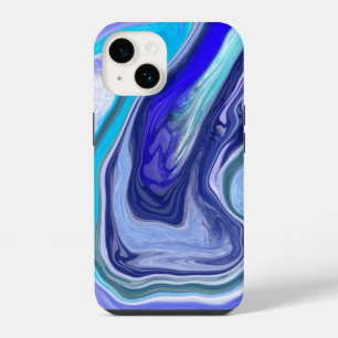 Funda Para iPhone 14 Arte fluido abstracto de mármol azul y blanco