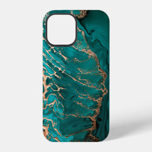 Funda Para iPhone 12 Arte fluido acrílico. Olas verdes oscuras en océan