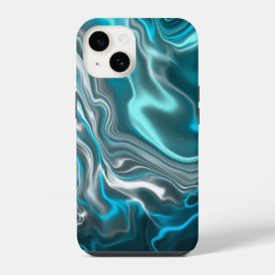 Funda Para iPhone 14 Arte fluido de mármol negro y azul  