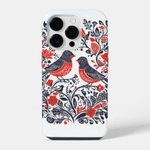Funda Para iPhone 14 Pro Arte folclórico escandinavo pájaros diseño de cort