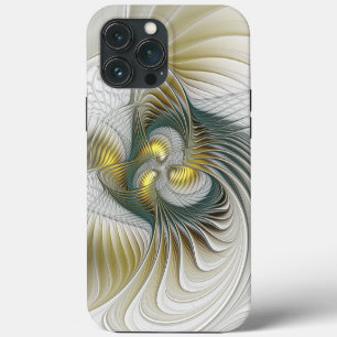 Funda Para iPhone 13 Pro Max Arte fractal abstracto de fantasía turquesa dorada