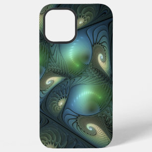 Funda Para iPhone 12 Pro Max Arte fractal abstracto espirales verde beige azul 