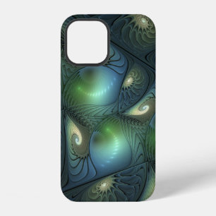 Funda Para iPhone 12 Arte fractal abstracto espirales verde beige azul