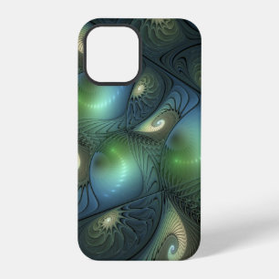 Funda Para iPhone 12 Pro Arte fractal abstracto espirales verde beige turqu