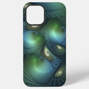 Funda Para iPhone 12 Pro Max Arte fractal abstracto espirales verde beige turqu