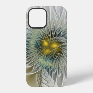 Funda Para iPhone 12 Arte fractal abstracto fantasía flor de plata dora