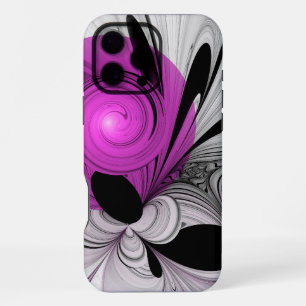 Funda Para iPhone 16 Pro Max Arte fractal abstracto gris con magenta