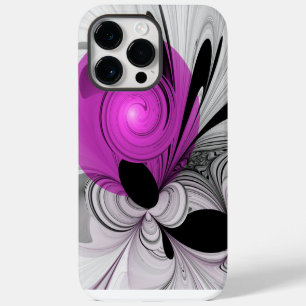 Funda Para iPhone 14 Pro Max Arte fractal abstracto gris con magenta