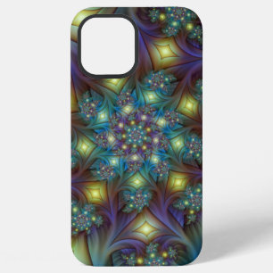 Funda Para iPhone 12 Pro Max Arte fractal abstracto iluminado brillante turques