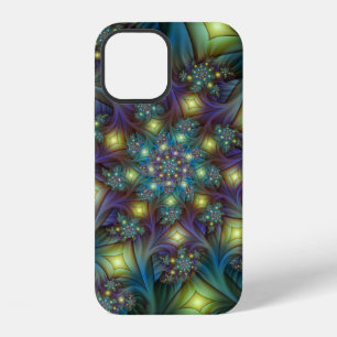 Funda Para iPhone 12 Arte fractal abstracto iluminado brillante turques