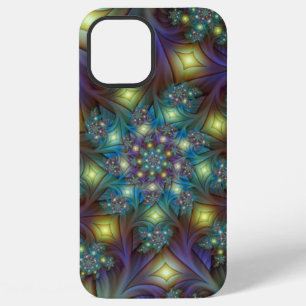 Funda Para iPhone 12 Pro Max Arte fractal abstracto iluminado brillante turques