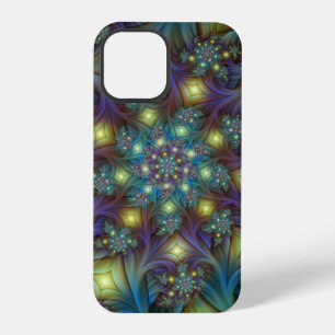 Funda Para iPhone 12 Pro Arte fractal abstracto iluminado brillante turques