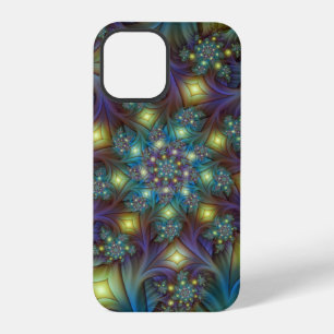 Funda Para iPhone 12 Pro Arte fractal abstracto iluminado brillante turques