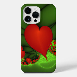 Funda Para iPhone 14 Pro Max Arte fractal abstracto moderno corazones rojos lim