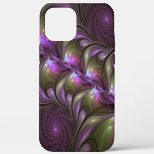 Funda Para iPhone 12 Pro Max Arte fractal abstracto violeta púrpura caqui color