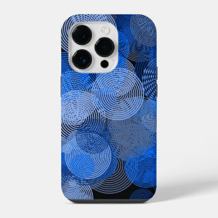 Funda Para iPhone 14 Pro Arte fractal azul círculos geométricos remolino ma