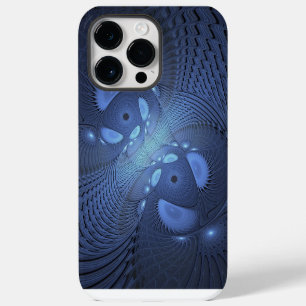 Funda Para iPhone 14 Pro Max Arte fractal azul crepuscular abstracto moderno