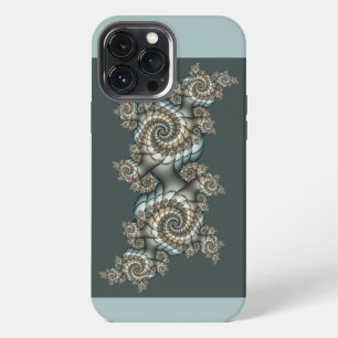 Funda Para iPhone 13 Pro Max Arte fractal beige abstracto espirales azules clar