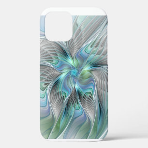 Funda Para iPhone 12 Arte fractal de fantasía de mariposa azul verde ab