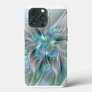 Funda Para iPhone 13 Pro Arte fractal de fantasía de mariposa azul verde ab
