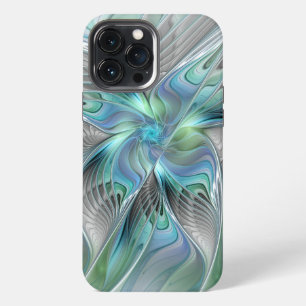 Funda Para iPhone 13 Pro Max Arte fractal de fantasía de mariposa azul verde ab
